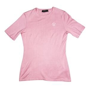 Louis Féraud Pink Cotton Knit Logo Tee Vintage 2000s Size Small